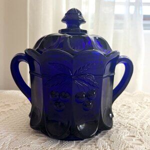 Vintage Westmorland Cobalt Blue Compote Biscuit Canister w Lid Grapes